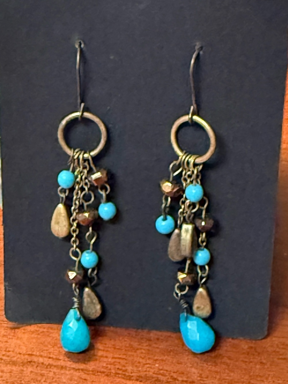 Dangle Drop Earrings with Turquoise  & Antiqued Brass Accents